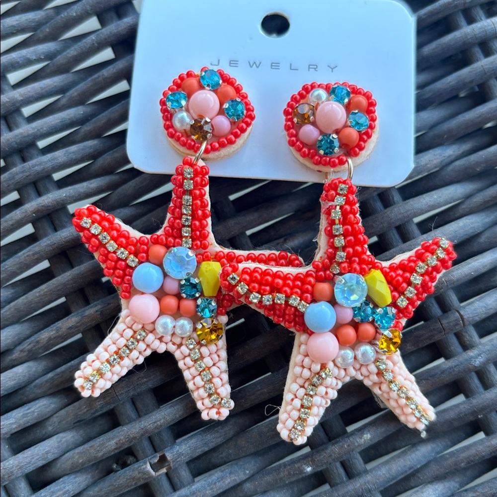 Colorful Starfish Beaded Earrings - corral